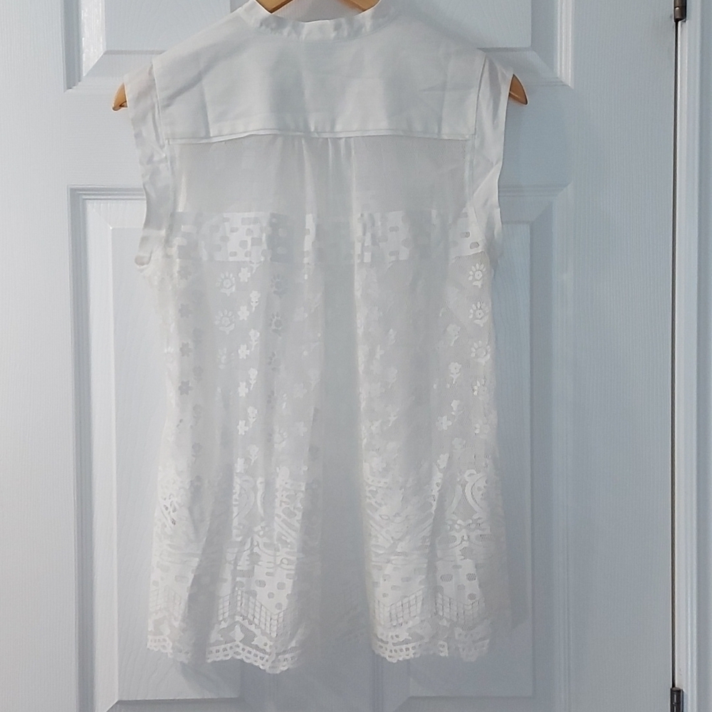 Cabi Prudence Lace Sleveless Top Ivory Boho Cowgirl Feminine Sheer Size Med - Picture 4 of 7